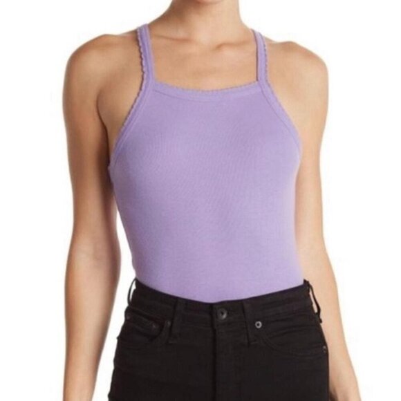 NWT BP by Nordstrom Purple Micro Ribbed Picot Trim Thong Bodysuit - L - Picture 1 of 8